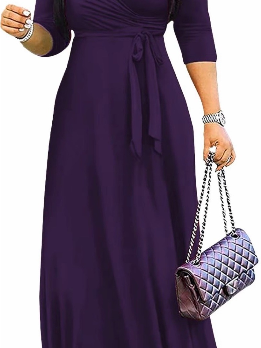 Classic Purple Wrap Maxi Dress with Self-Tie Waist